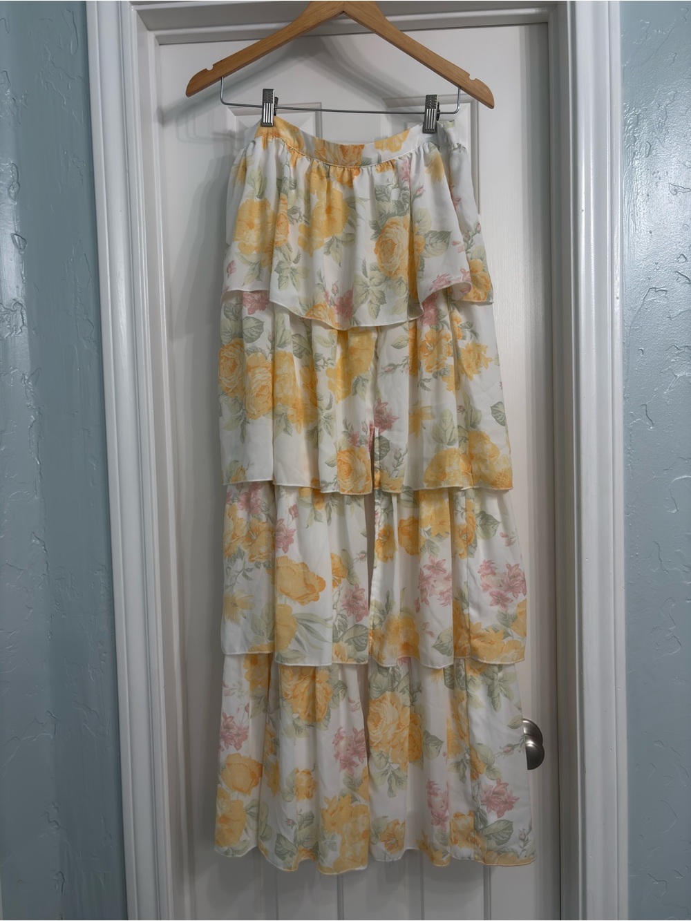 WAYF ruffled layered maxi skirt with slit
